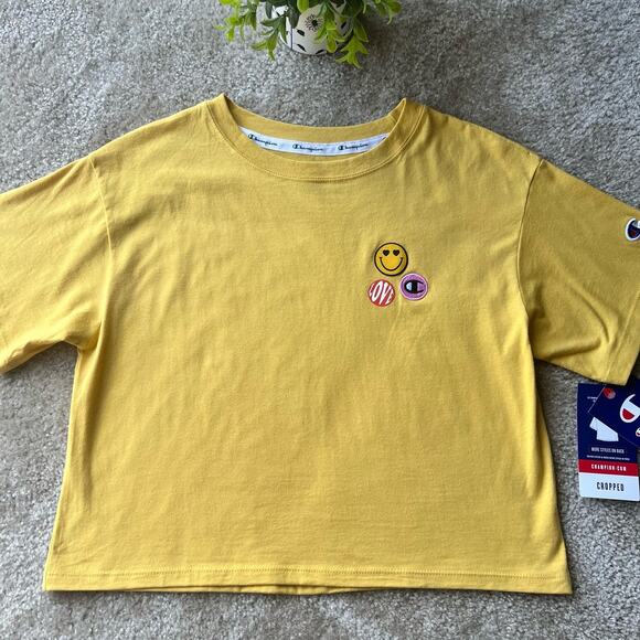 Champion Tops - NWT Champion Golden Yellow Embroidered Emojis Cropped T-Shirt Size: XS